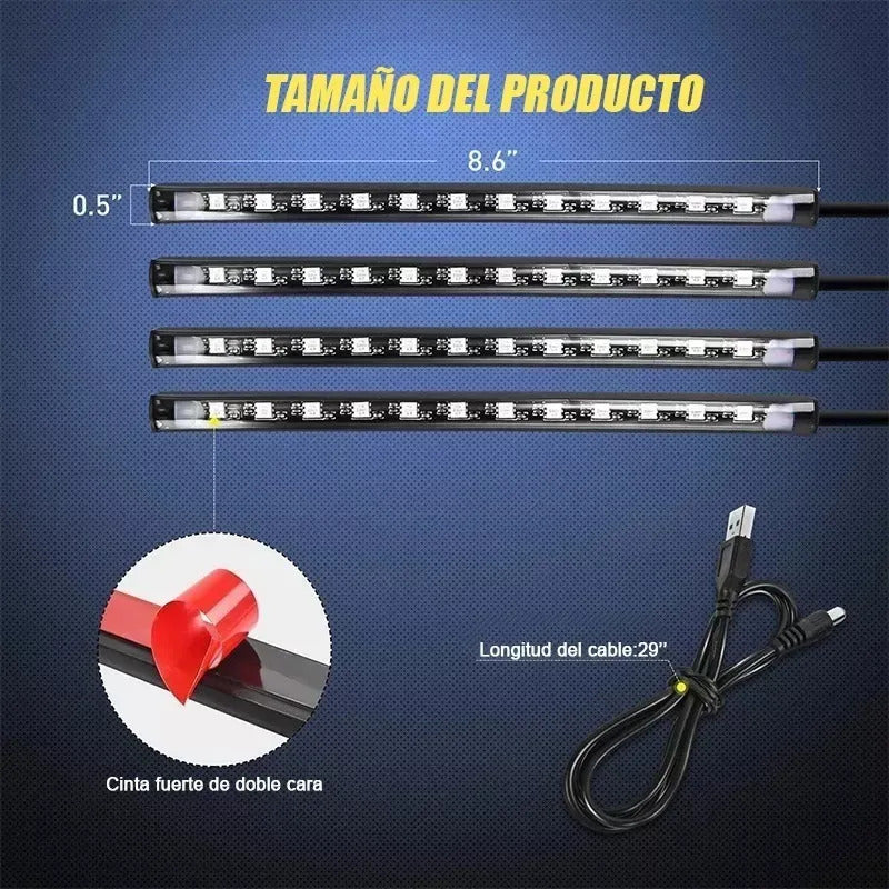 Tira Luces Interior Auto Led Rgb Multicolor 12v Audioritmica