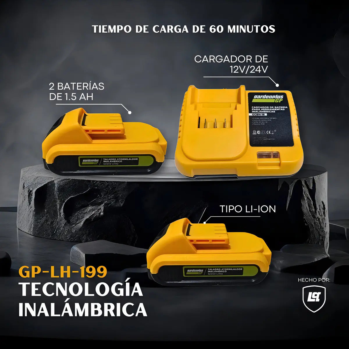 Taladro Atornillador Percutor Gp Garden Plus De Lusqtoff + 2 Baterias Inalambrico Mandril 10mm Con Regulador De Torque
