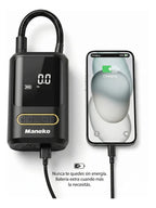 Inflador Compresor de Aire Portátil Inalámbrico Maneko para Auto, Moto y Bici con Powerbank y Luz LED