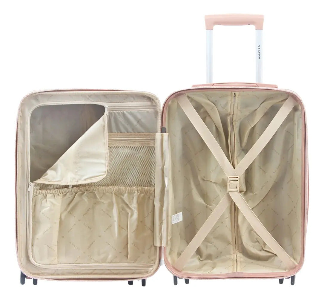 Valija Carry On Cabina Viaje 20 Pulgadas Abs Livana 4 Ruedas 360 Reforzada Amayra Color Oro Rosa Lisa