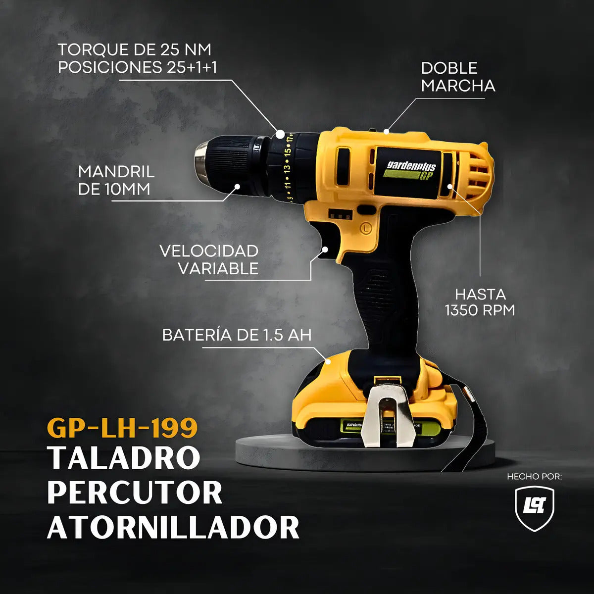 Taladro Atornillador Percutor Gp Garden Plus De Lusqtoff + 2 Baterias Inalambrico Mandril 10mm Con Regulador De Torque