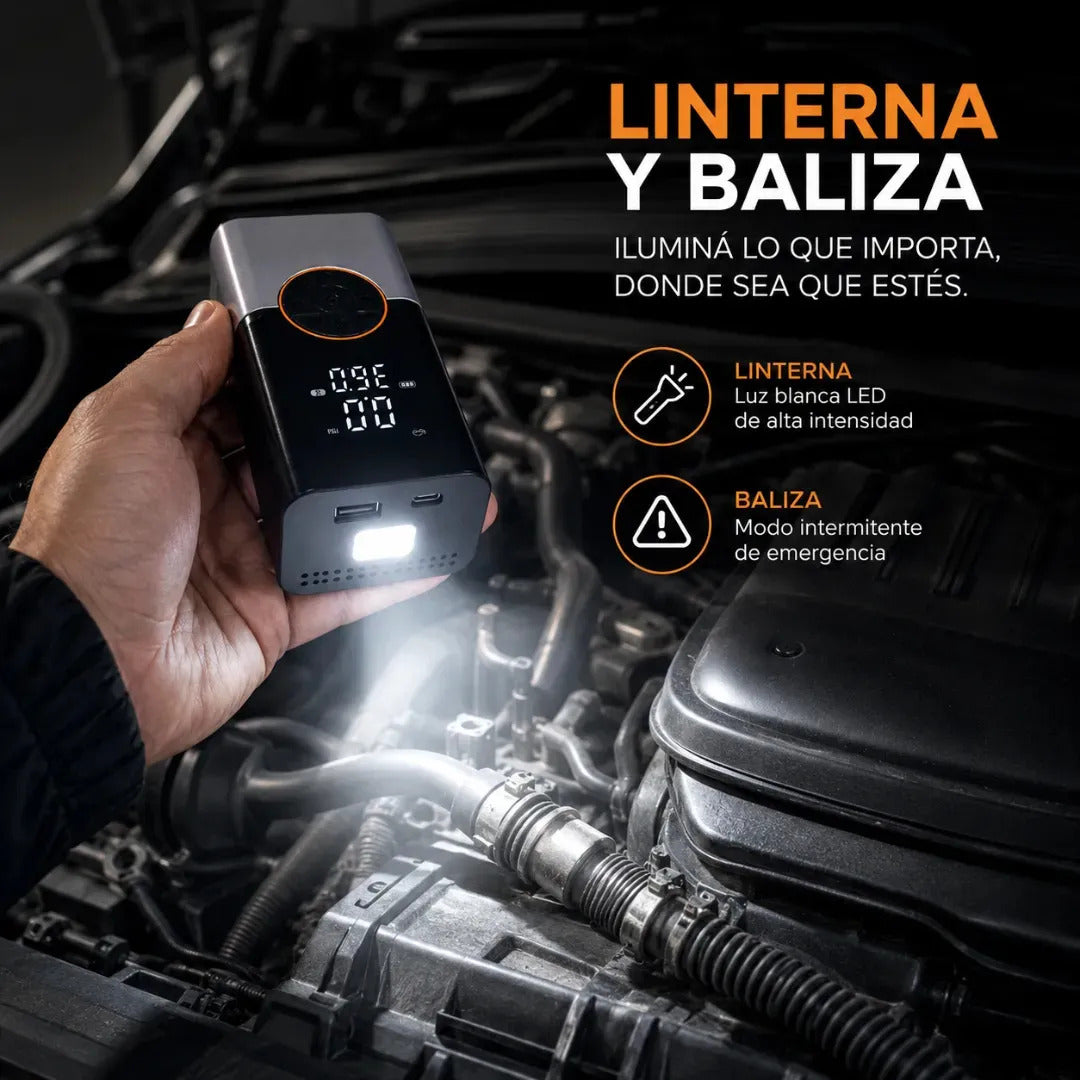 Compresor De Aire Portátil Jd Air Master 150 Psi Inflador Neumáticos Moto Bicicleta Inflables Pelotas Linterna Cargador De Celular Color Negro