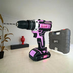 Taladro Atornillador Percutor 20v 2 Baterías Kit Completo Portatil Inalambrico Rosa