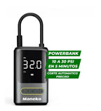Inflador Compresor de Aire Portátil Inalámbrico Maneko para Auto, Moto y Bici con Powerbank y Luz LED